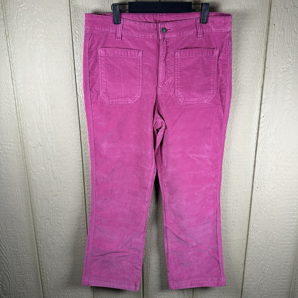 Free People High Time Velvet Kick Flare Pants Womens Size 14 Pink Patch Pockets